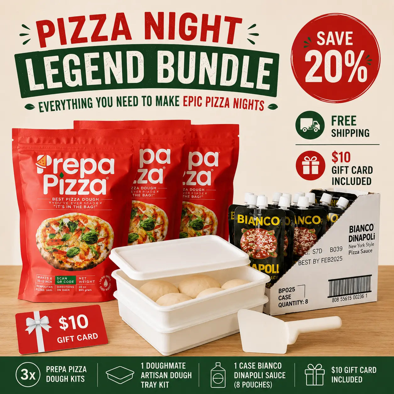 3 Prepa Pizza Dough Kits | 1 Case Bianco DiNapoli Sauce | DoughMate Artisan Kit Prepa Pizza