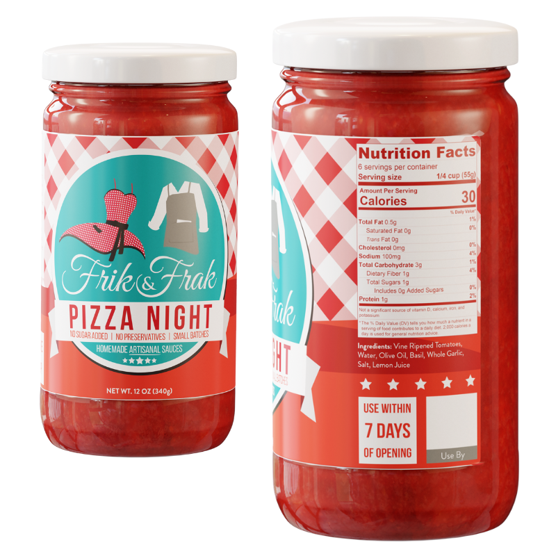 Frik and Frak Pizza Night Pizza Sauce 12oz - 6 Pack Pizza Sauce Frik and Frak Foods